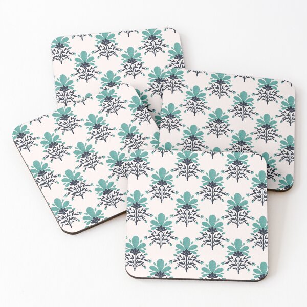 Item preview, Rustic block print flowers - teal and cream designed and sold by Home Cyn Home.