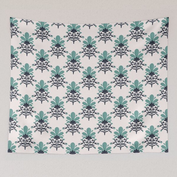 Item preview, Rustic block print flowers - teal and cream designed and sold by Home Cyn Home.