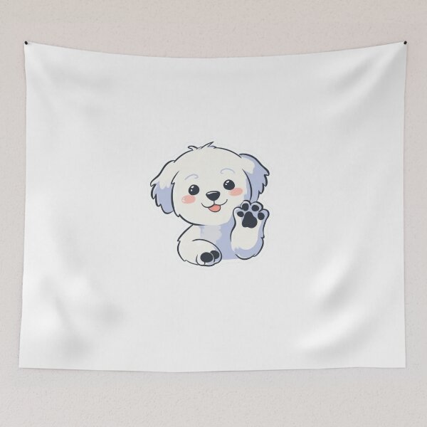 Item preview, Kawaii Puppy Wave – Cute Waving Dog Sticker with Blush Cheeks and Paw Print designed and sold by StickerHavenn.