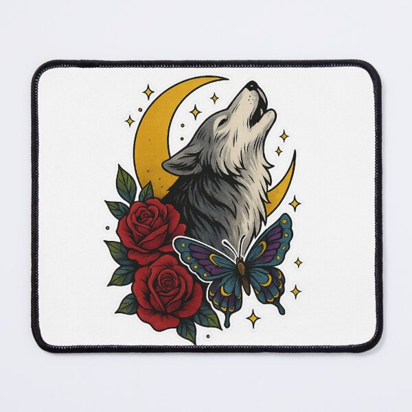 Item preview, Howling Wolf & Roses – Celestial Butterfly Aesthetic Design designed and sold by DailyVibesCo.