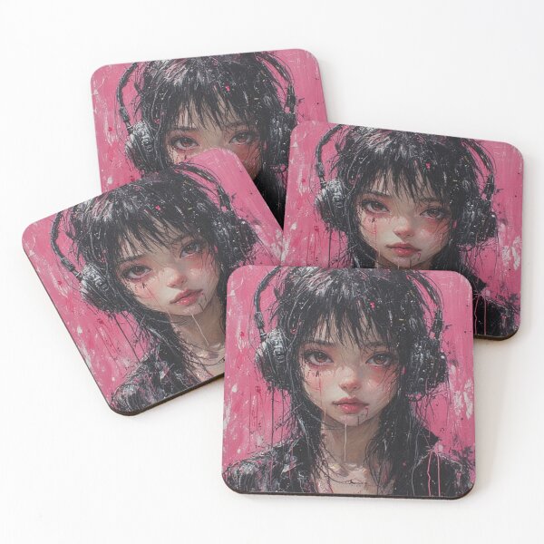 Item preview, Anime Girl with Black Headphones Tempera Style designed and sold by ArtsJulian.