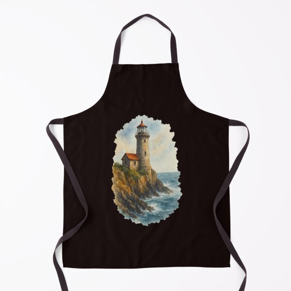 Item preview, Solitary Lighthouse on Rugged Cliffs – Watercolor Illustration designed and sold by Tadeusz1.