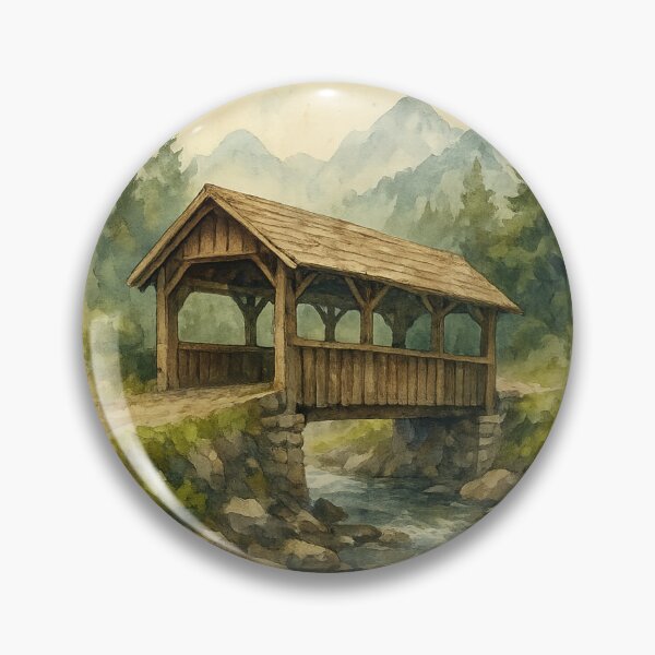 Item preview, Covered Wooden Alpine Bridge – Watercolor Illustration designed and sold by Tadeusz1.
