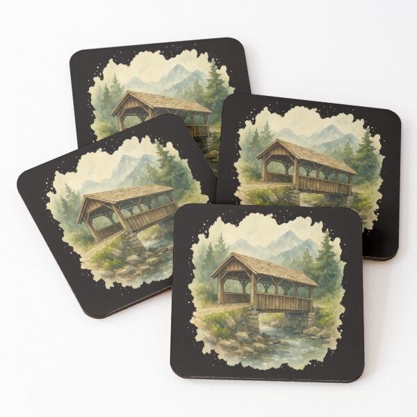 Item preview, Covered Wooden Alpine Bridge – Watercolor Illustration designed and sold by Tadeusz1.