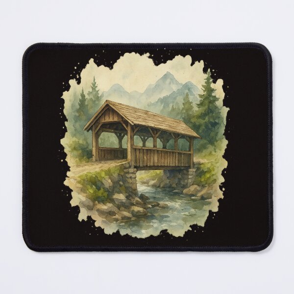 Item preview, Covered Wooden Alpine Bridge – Watercolor Illustration designed and sold by Tadeusz1.