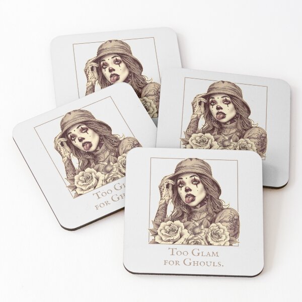 Item preview, Sepia-Toned Chicana Clown Girl with Roses and "Too Glam For Ghouls" designed and sold by SplashTastic.