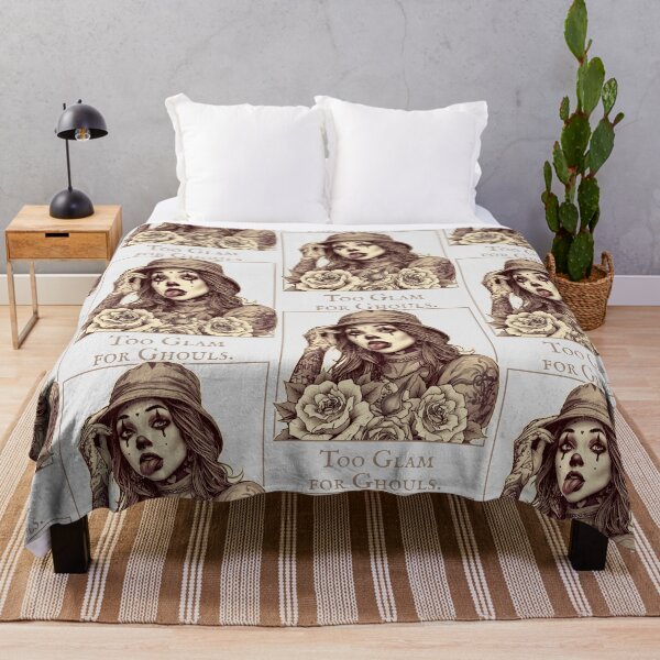 Item preview, Sepia-Toned Chicana Clown Girl with Roses and "Too Glam For Ghouls" designed and sold by SplashTastic.
