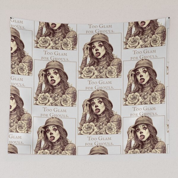 Item preview, Sepia-Toned Chicana Clown Girl with Roses and "Too Glam For Ghouls" designed and sold by SplashTastic.