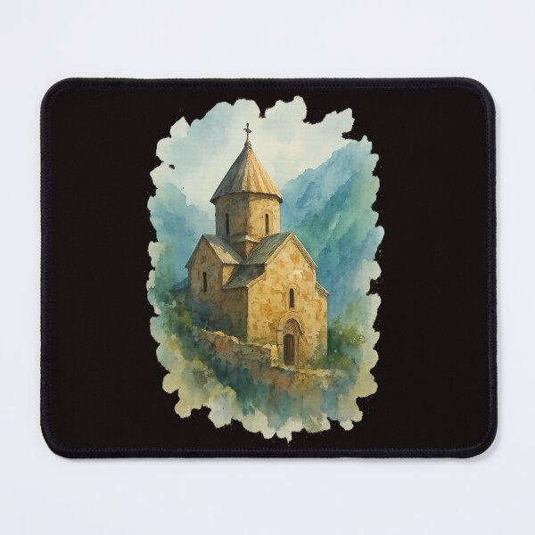 Item preview, Ancient Armenian Monastery in Misty Mountains – Watercolor Illustration designed and sold by Tadeusz1.