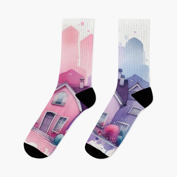 Item preview, Pink and Violet Houses designed and sold by Visual Nomad Club.