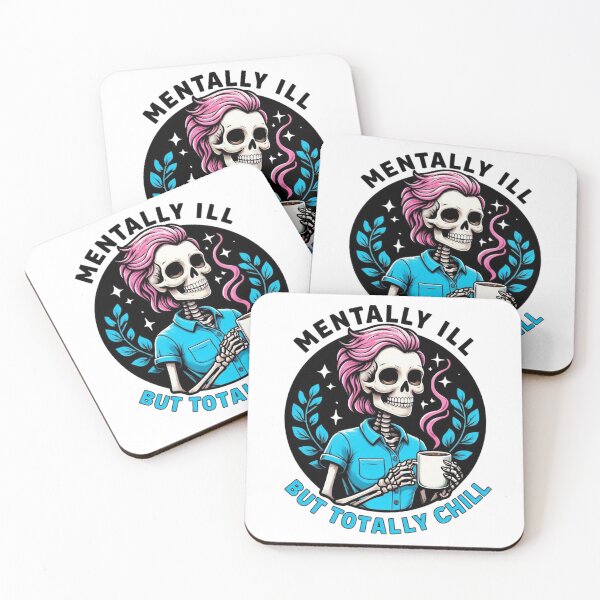 Item preview, Mentally Ill But Totally Chill Pink Haired Skeleton designed and sold by MiraDesignCo.
