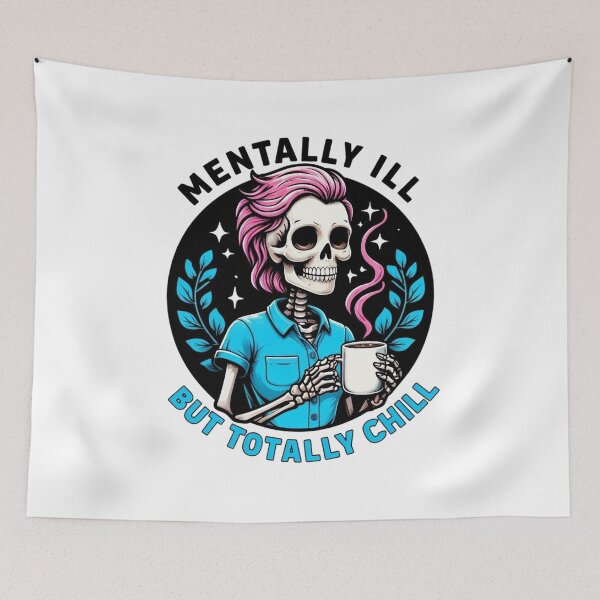 Item preview, Mentally Ill But Totally Chill Pink Haired Skeleton designed and sold by MiraDesignCo.