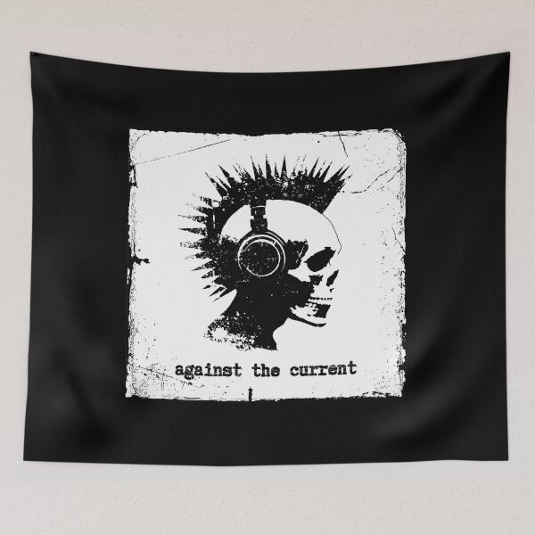 Item preview, Against the current, punk, black and white mural style artwork designed and sold by silent-violin.