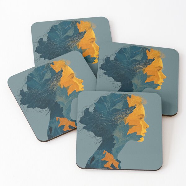 Item preview, Still Small Voice – Poetic Floral Silhouette in Blue and Gold designed and sold by Moss and Moon Studio.
