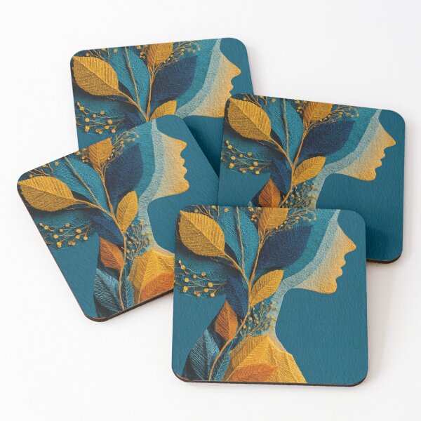 Item preview, Still Small Voice – Poetic Floral Silhouette in Blue and Gold designed and sold by Moss and Moon Studio.