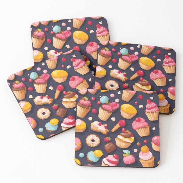 Item preview, Colorful Pattern Featuring Various Sweet Desserts and Pastries on Dark Background designed and sold by KanDa-Shop.