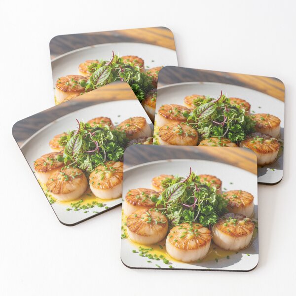 Item preview, Seared Scallops Gourmet Food Photography - Elegant Kitchen Wall Art designed and sold by Jade Ado.