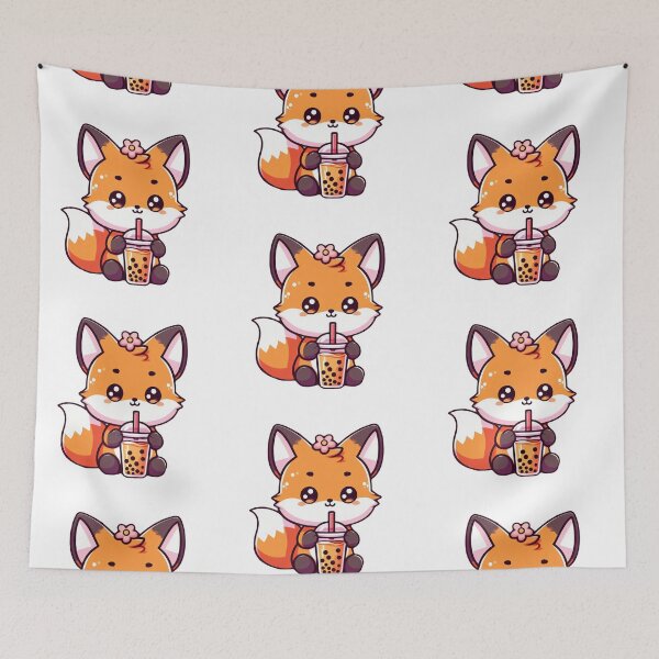 Item preview, Kawaii Fox with Boba Tea – Cute Bubble Tea Animal Illustration designed and sold by SketchOnScreen.