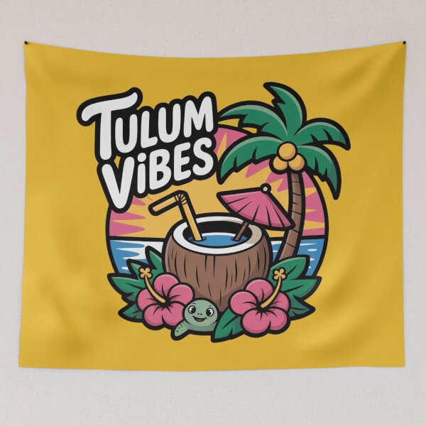Item preview, Tulum Vibes Tropical Cartoon Sticker – Cute Coconut, Palm Tree & Sunset designed and sold by Timeless Design.