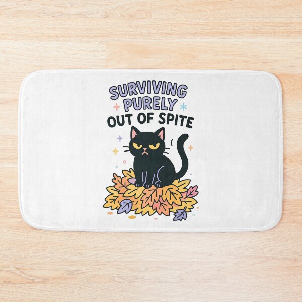 Item preview, Surviving Purely Out Of Spite Sarcastic Black Cat in Fall Leaves designed and sold by DesignsByAnett.