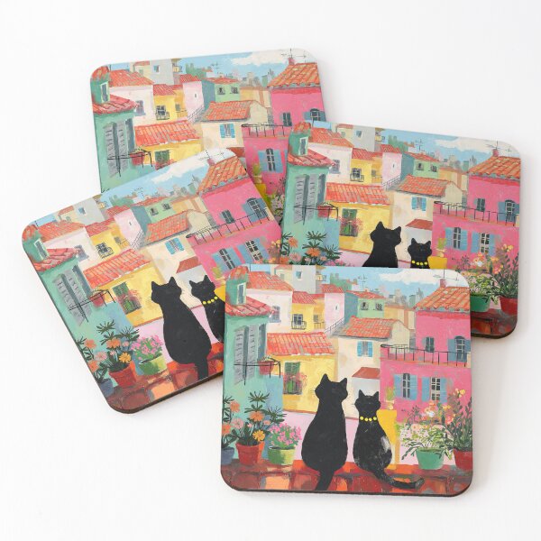 Item preview, Cats Watching the Sunset over Colorful Town designed and sold by Venon28.