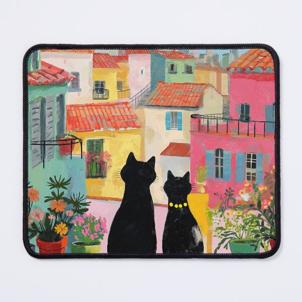 Item preview, Cats Watching the Sunset over Colorful Town designed and sold by Venon28.