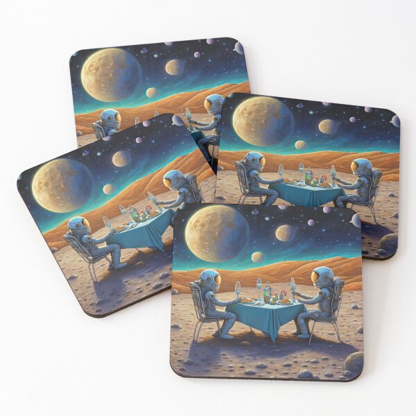 Item preview, Two Alien's wearing space suits having a romantic dinner on the moon designed and sold by Colin Bentham.