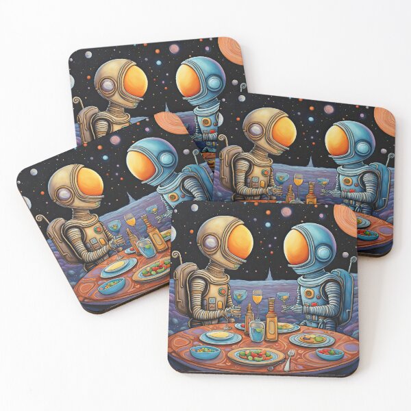 Item preview, Two Alien's wearing space suits having a romantic dinner on the moon designed and sold by Colin Bentham.