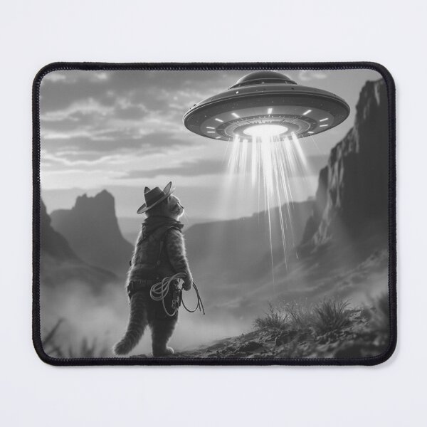 Item preview, Cowboy Cat vs UFO Duel T-Shirt, Hyper Realistic Wild West Sci-Fi Scene, Alien Invasion Fantasy Cat Artwork, Cinematic Chaos Tee designed and sold by KaryaVisionSTR.