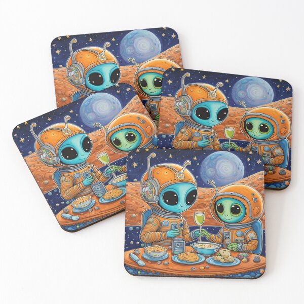Item preview, Two Alien's wearing space suits having a romantic dinner on the moon designed and sold by Colin Bentham.