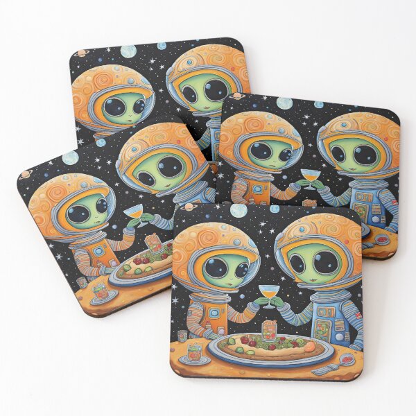 Item preview, Two Alien's wearing space suits having a romantic dinner on the moon designed and sold by Colin Bentham.