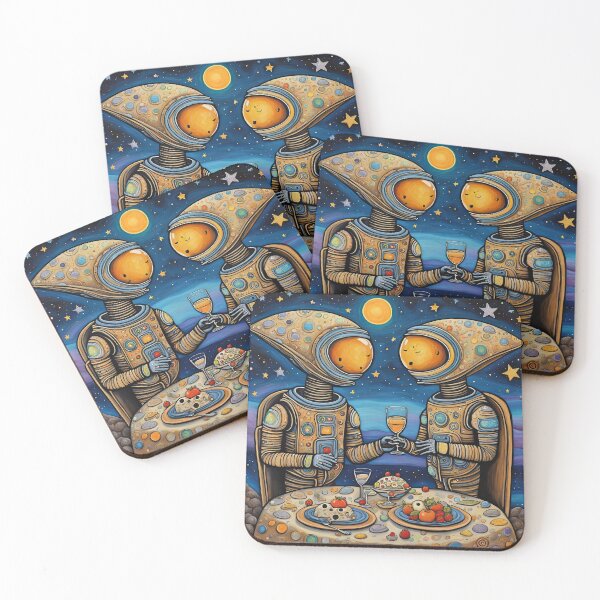Item preview, Two Alien's wearing space suits having a romantic dinner on the moon designed and sold by Colin Bentham.