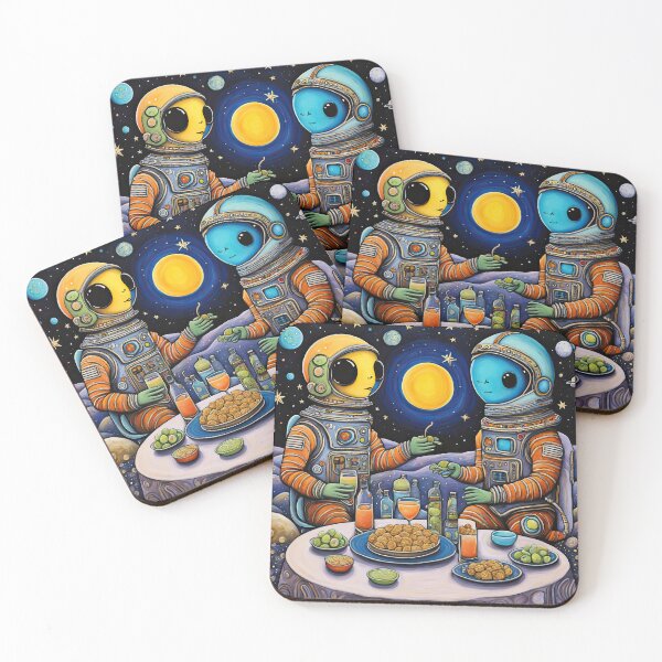 Item preview, Two Alien's wearing space suits having a romantic dinner on the moon designed and sold by Colin Bentham.