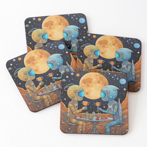 Item preview, Two Alien's wearing space suits having a romantic dinner on the moon designed and sold by Colin Bentham.