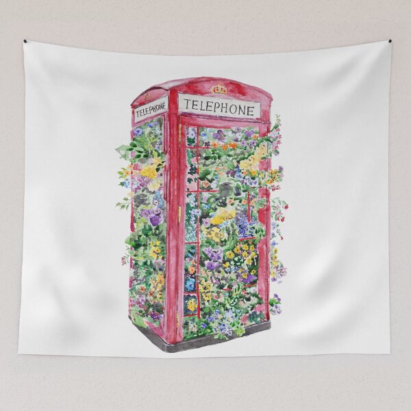 Item preview, Watercolour Red England Telephone Booth Filled with Flowers – British London Floral Art Print designed and sold by ColorandColor.