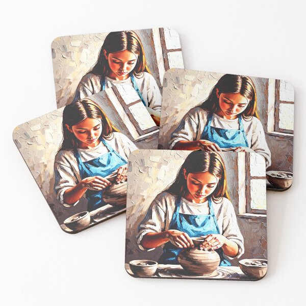 Item preview, A little girl lovingly makes ceramics on a potter's wheel. designed and sold by jotcar.