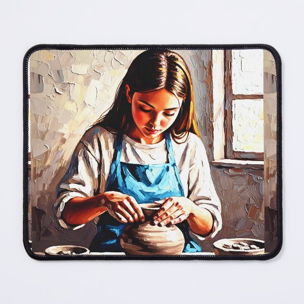Item preview, A little girl lovingly makes ceramics on a potter's wheel. designed and sold by jotcar.