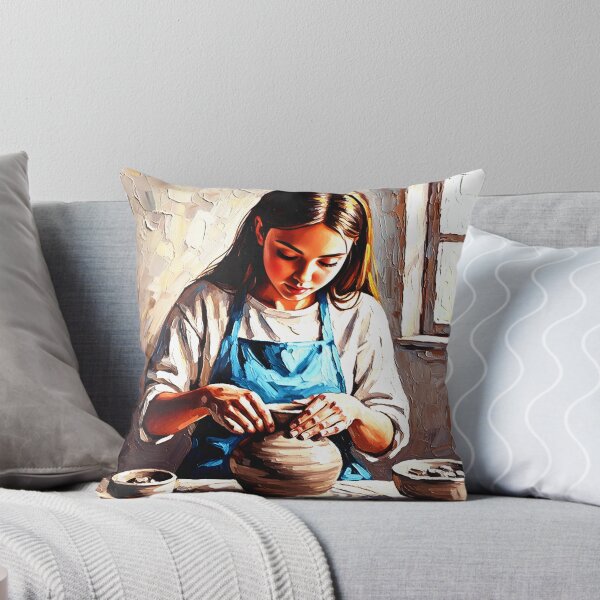 Item preview, A little girl lovingly makes ceramics on a potter's wheel. designed and sold by jotcar.