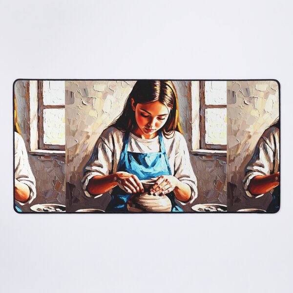 Item preview, A little girl lovingly makes ceramics on a potter's wheel. designed and sold by jotcar.