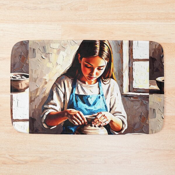 Item preview, A little girl lovingly makes ceramics on a potter's wheel. designed and sold by jotcar.