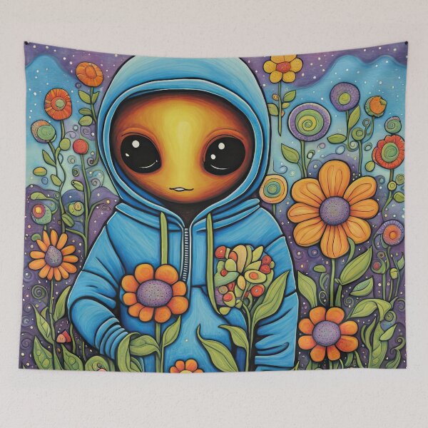 Item preview, Alien wearing a hoodie Planting Flowers designed and sold by Colin Bentham.
