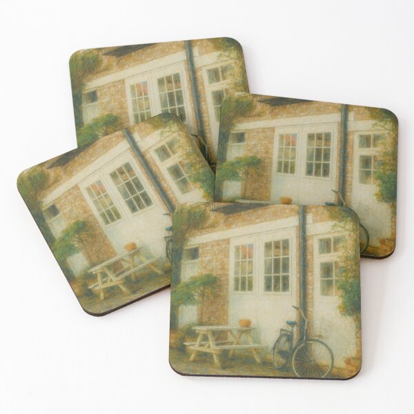 Item preview, Charming European Cottage with Bicycle: Painterly Canvas Art designed and sold by ChirpInc.