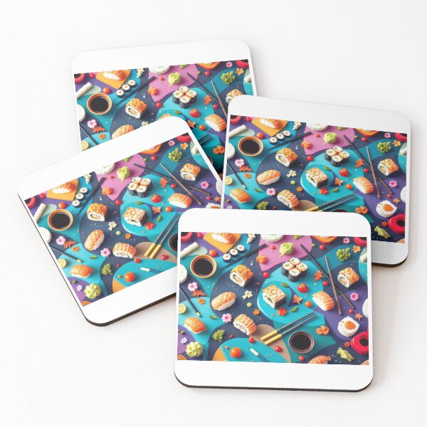 Item preview, An artistic 3D sushi pattern background showcasing nigiri, maki rolls, and soy sauce, perfect for Japanese food branding and elegant restaurant designs. designed and sold by AlwaysHome.