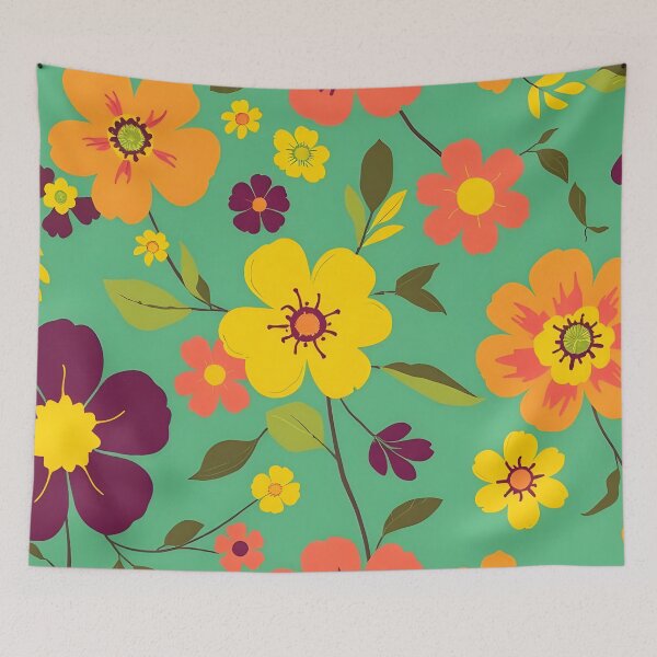 Artikelvorschau, Helles Retro-Blumenmuster mit gelben und orangefarbenen Blumen entworfen und verkauft von SassyArtistry.