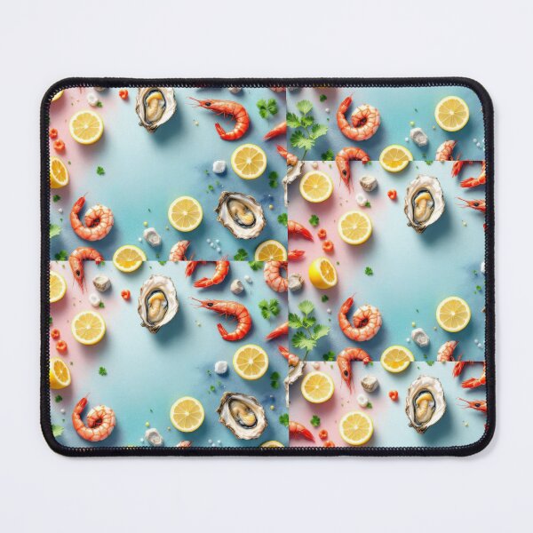 Item preview, A vibrant 3D seafood platter pattern background showcasing fresh oysters, shrimp, and lemon wedges, ideal for upscale culinary branding and seafood restaurant decor. designed and sold by AlwaysHome.