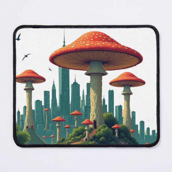 Item preview, Mushroom Cityscape – Surreal Fantasy Skyline Growing from Giant Mushrooms designed and sold by Adira-And-Mom.