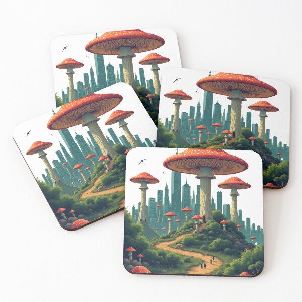 Item preview, Mushroom Cityscape – Surreal Fantasy Skyline Growing from Giant Mushrooms designed and sold by Adira-And-Mom.