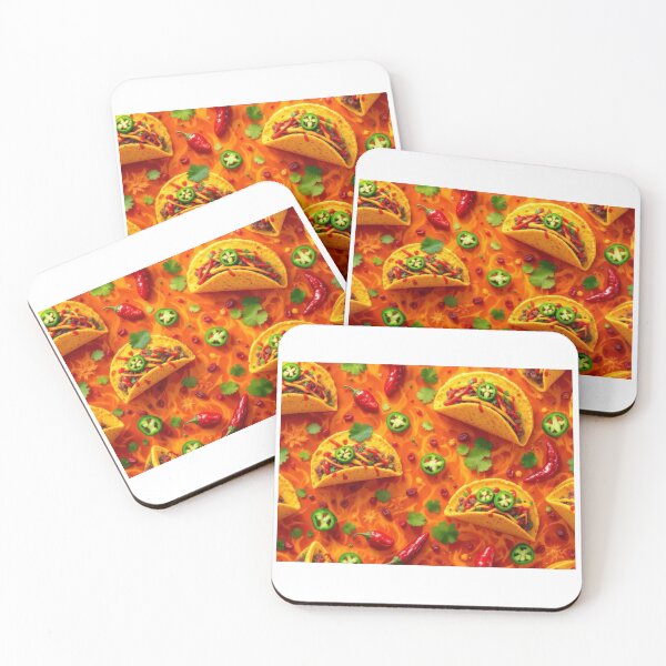 Item preview, A bold 3D pattern featuring spicy tacos with jalapeños, hot sauce, and vibrant Mexican spices, perfect for restaurant branding and culinary designs. designed and sold by AlwaysHome.