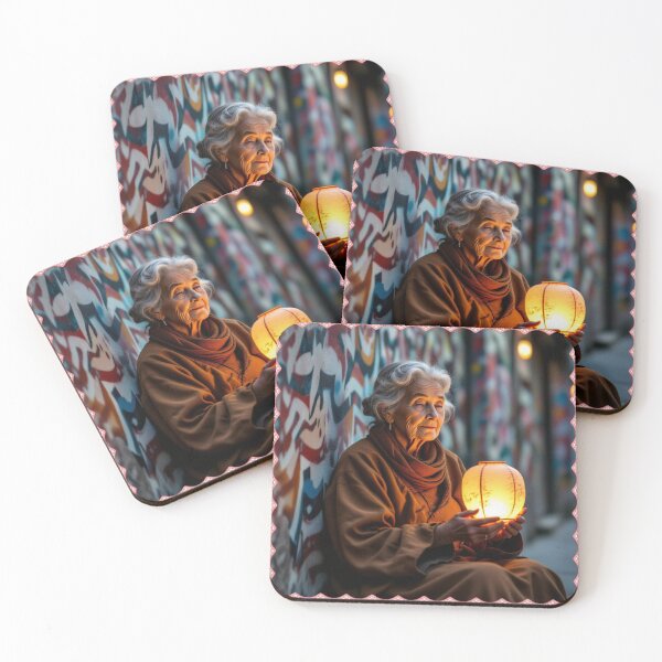 Item preview, Urban Silence – Elderly figure with glowing lantern in graffiti alley, contemplative and poetic designed and sold by FotoworldEdel.