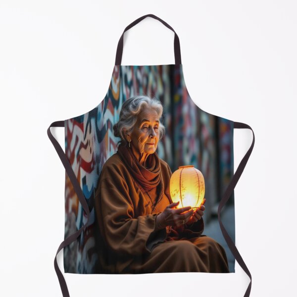 Item preview, Urban Silence – Elderly figure with glowing lantern in graffiti alley, contemplative and poetic designed and sold by FotoworldEdel.